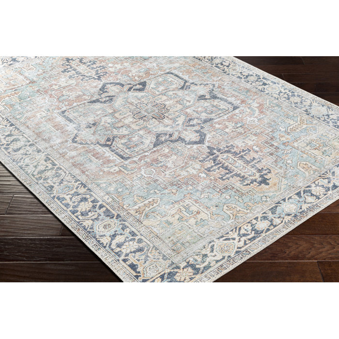 Langley Street Oriental Blue/Ivory Machine Washable Area Rug
